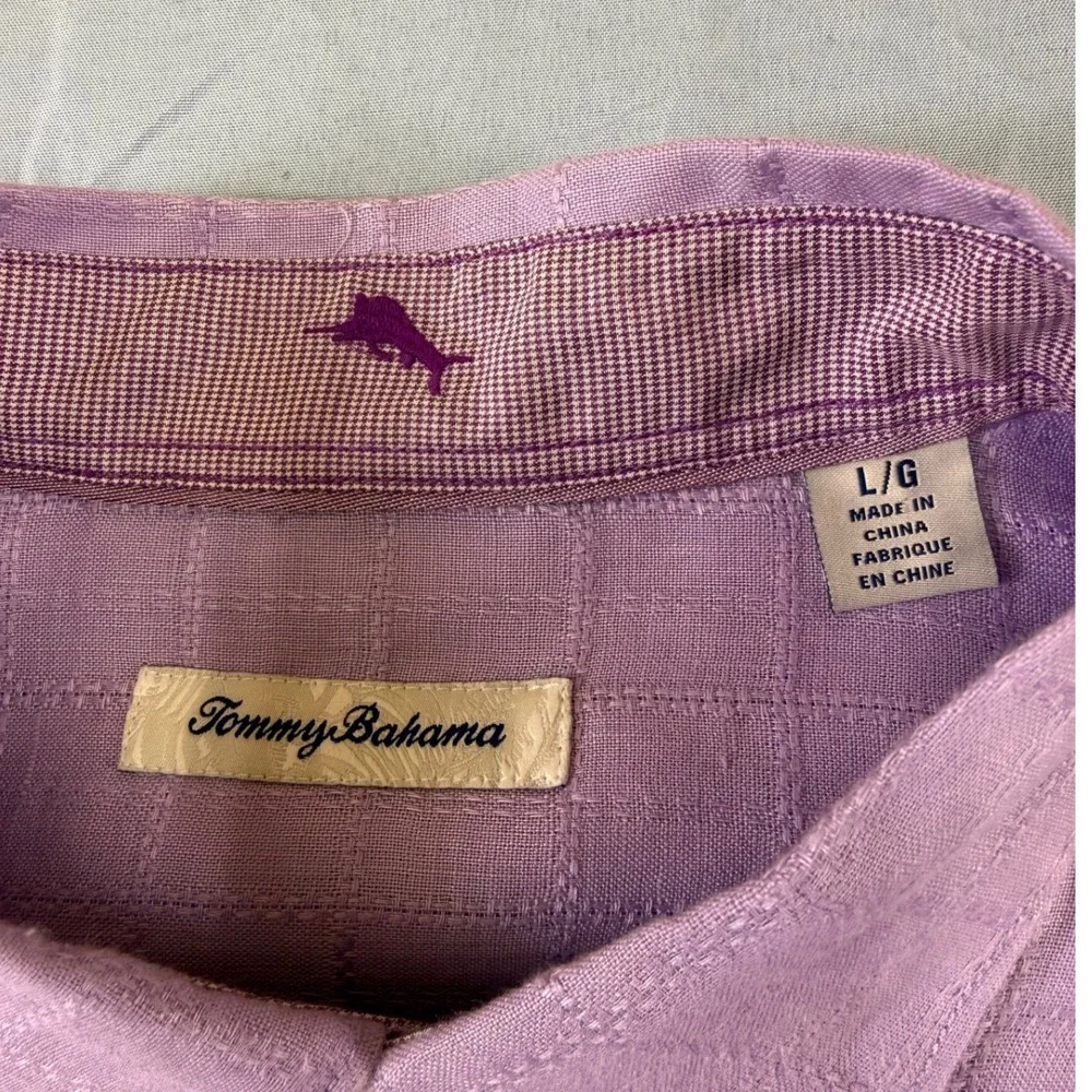 Tommy Bahama Mens Purple 100% Linen Grid‎ Button Up Shirt Large Long Sleeve